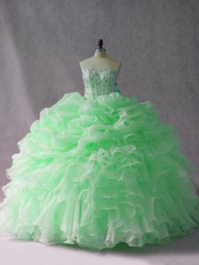  Ball Gowns Sleeveless Apple Green Quinceanera Dresses Brush Train Lace Up