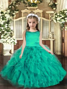 Enchanting Floor Length Turquoise Girls Pageant Dresses Scoop Sleeveless Lace Up
