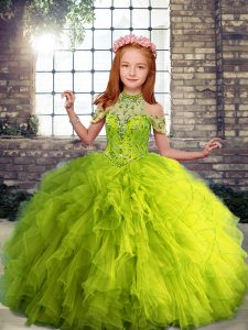 New Style Sleeveless Beading and Ruffles Lace Up Pageant Gowns For Girls