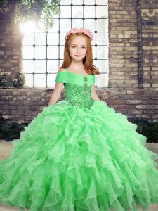  Organza Straps Sleeveless Lace Up Beading and Ruffles Little Girls Pageant Dress in 