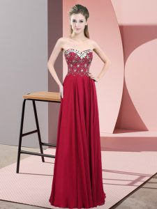  Wine Red Empire Chiffon Sweetheart Sleeveless Beading Floor Length Zipper Prom Dress