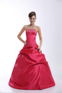  Hot Pink Ball Gowns Sweetheart Sleeveless Taffeta Floor Length Lace Up Appliques Quinceanera Dress