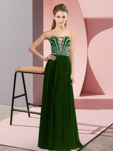 Graceful Beading Prom Gown Olive Green Lace Up Sleeveless Floor Length