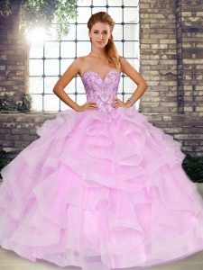 Perfect Sweetheart Sleeveless Tulle 15th Birthday Dress Beading and Ruffles Lace Up