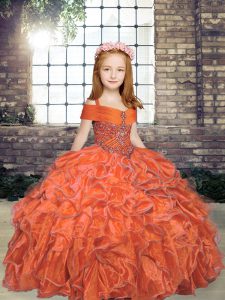  Orange Sleeveless Organza Lace Up Child Pageant Dress for Party and Wedding Party