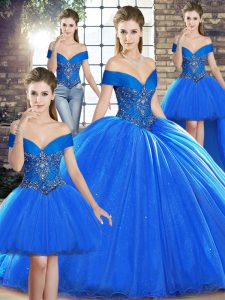 Enchanting Royal Blue Off The Shoulder Neckline Beading Quinceanera Gowns Sleeveless Lace Up