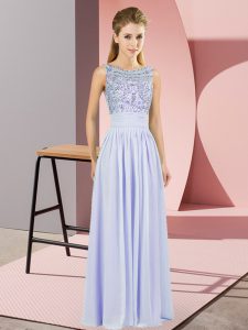 Custom Fit Floor Length Backless Prom Gown Lavender for Prom and Party and Military Ball with Beading