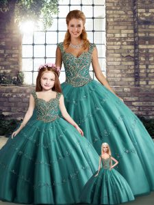  Floor Length Teal Sweet 16 Dresses Straps Sleeveless Lace Up