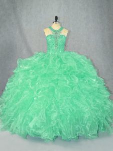 Romantic Apple Green Sleeveless Organza Zipper Quinceanera Gown for Sweet 16 and Quinceanera