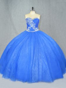  Blue Lace Up Vestidos de Quinceanera Beading Sleeveless Floor Length