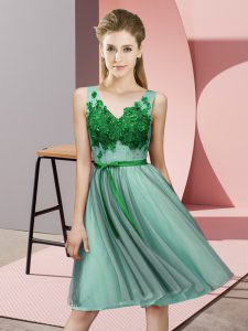  Apple Green Sleeveless Tulle Lace Up Quinceanera Court of Honor Dress for Wedding Party