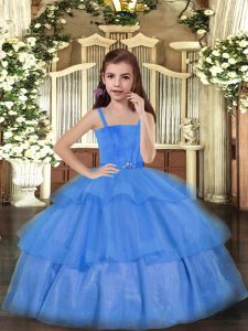  Blue Sleeveless Tulle Lace Up Kids Formal Wear for Party and Sweet 16 and Wedding Party
