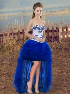 Fashion Sweetheart Sleeveless Lace Up Prom Gown Royal Blue Tulle