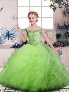 Luxurious Off The Shoulder Sleeveless Lace Up Little Girl Pageant Gowns Tulle