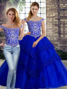  Royal Blue Sleeveless Beading and Lace Lace Up Quinceanera Gown