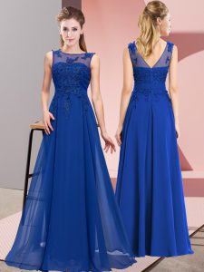  Royal Blue Zipper Dama Dress for Quinceanera Beading and Appliques Sleeveless Floor Length