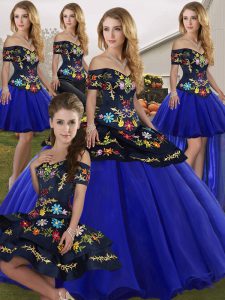  Floor Length Ball Gowns Sleeveless Royal Blue Quinceanera Dresses Lace Up