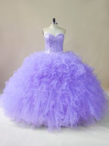 Edgy Beading and Ruffles Quince Ball Gowns Lavender Lace Up Sleeveless Floor Length