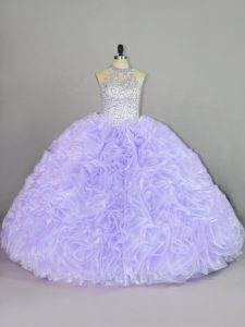 Superior Organza Halter Top Sleeveless Lace Up Beading and Ruffles Sweet 16 Quinceanera Dress in Lavender