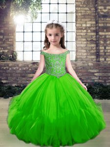 Fantastic Sleeveless Floor Length Beading Lace Up Pageant Gowns For Girls with 