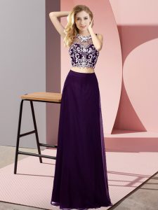 Nice Floor Length Purple Evening Dress Scoop Sleeveless Backless