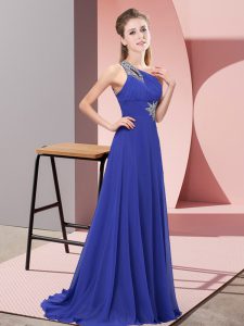  Purple Empire One Shoulder Sleeveless Chiffon Floor Length Beading Prom Party Dress