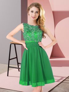 Fashionable Mini Length Green Court Dresses for Sweet 16 Chiffon Sleeveless Beading and Appliques