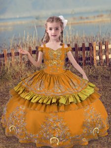  Sleeveless Lace Up Floor Length Beading and Embroidery Little Girl Pageant Gowns