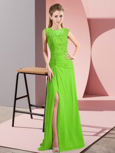  Column/Sheath Scoop Sleeveless Chiffon Floor Length Lace Up Beading Prom Dress