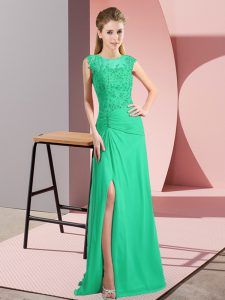 Spectacular Turquoise Zipper Homecoming Dress Beading Sleeveless Floor Length