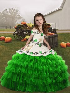 Eye-catching Straps Neckline Embroidery and Ruffled Layers Child Pageant Dress Sleeveless Lace Up