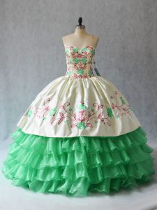  Ball Gowns Vestidos de Quinceanera Apple Green Sweetheart Organza Sleeveless Floor Length Lace Up