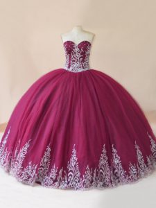 Superior Burgundy Lace Up Quince Ball Gowns Embroidery Sleeveless Floor Length