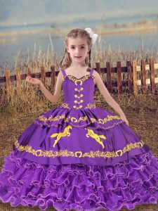 Cute Organza Sleeveless Floor Length Little Girls Pageant Dress and Beading and Embroidery and Ruffled Layers