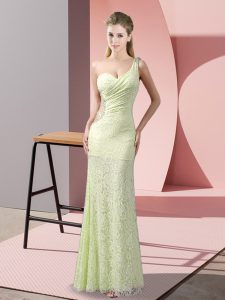  Yellow Green One Shoulder Criss Cross Beading and Lace Homecoming Dress Sleeveless