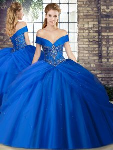  Ball Gowns Sleeveless Royal Blue Quinceanera Dresses Brush Train Lace Up