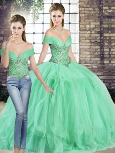 Adorable Apple Green Sleeveless Beading and Ruffles Floor Length Quinceanera Dresses