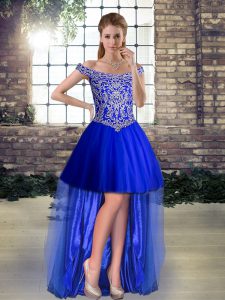 Extravagant Tulle Sleeveless High Low Prom Dress and Beading