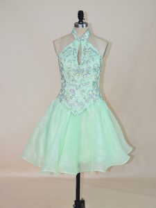 Affordable Apple Green Lace Up Prom Party Dress Beading Sleeveless Mini Length