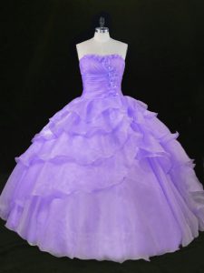 Discount Beading and Ruffles Sweet 16 Dresses Lavender Sleeveless Floor Length
