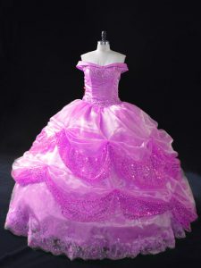 High Quality Off The Shoulder Sleeveless Organza Sweet 16 Dresses Beading and Appliques and Pick Ups Lace Up