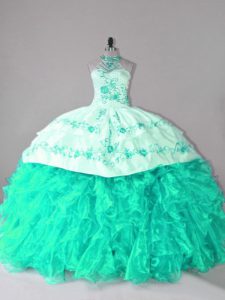 Delicate Ball Gowns Sleeveless Turquoise Quinceanera Dress Court Train Lace Up