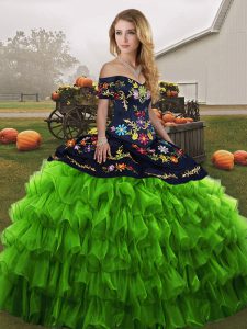 Designer Organza Sleeveless Floor Length Sweet 16 Dress and Embroidery and Ruffled Layers