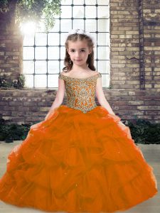 Organza Sleeveless Floor Length Little Girl Pageant Gowns and Beading