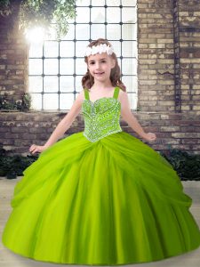 Unique Green Little Girls Pageant Dress Wholesale Party and Sweet 16 and Wedding Party with Beading and Pick Ups Straps Sleeveless Lace Up