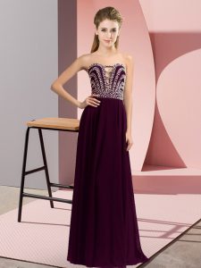 Glamorous Beading Prom Evening Gown Burgundy Lace Up Sleeveless Floor Length