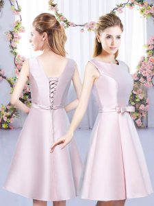 Custom Design Mini Length Baby Pink Dama Dress for Quinceanera Scoop Sleeveless Lace Up