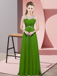  Sleeveless Chiffon Floor Length Backless Dress for Prom in Green with Beading