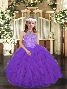  Ball Gowns Pageant Gowns For Girls Purple Scoop Tulle Sleeveless Floor Length Lace Up
