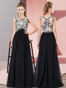 Elegant Floor Length Black Quinceanera Dama Dress Scoop Sleeveless Zipper